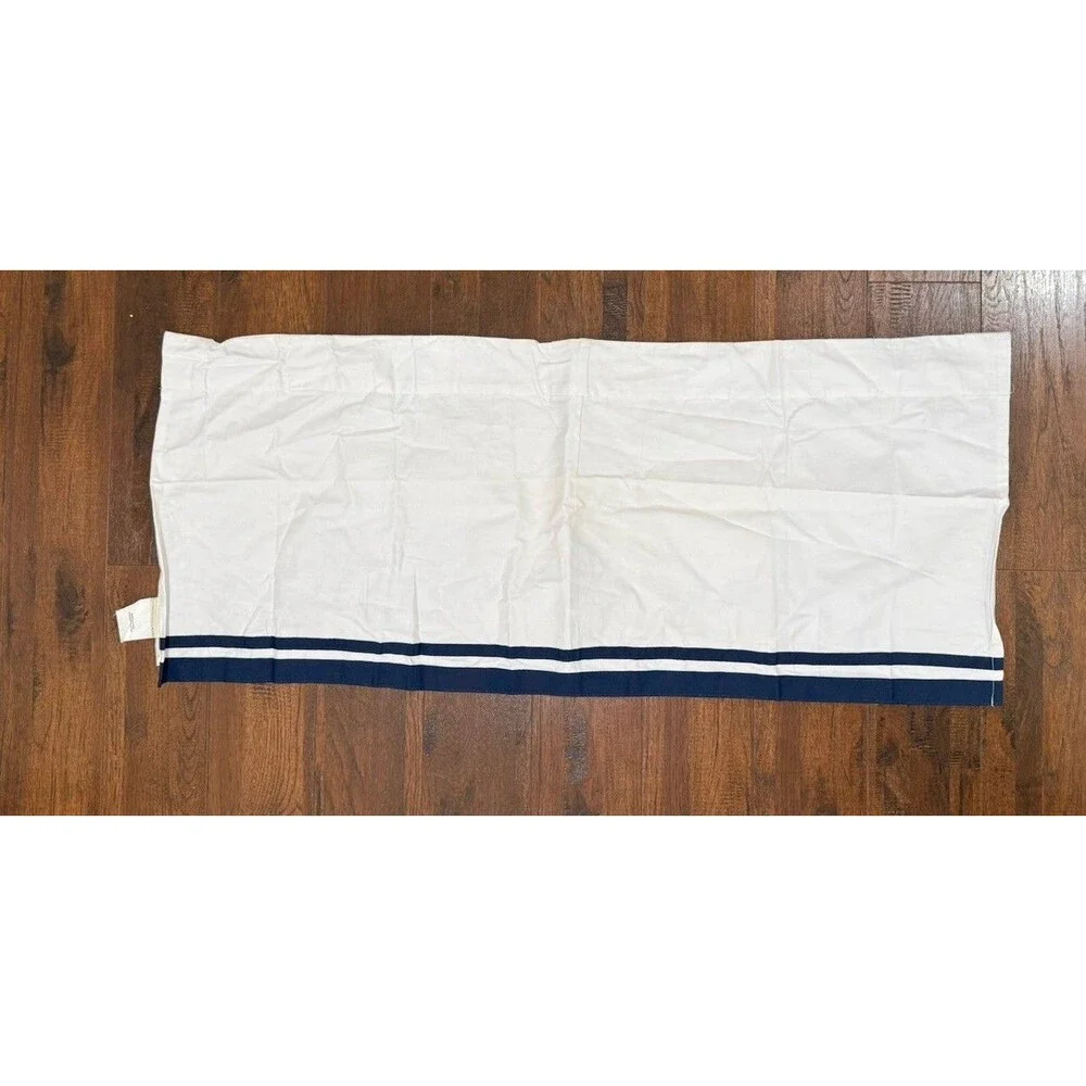 1 Pottery Barn Kids Valance Curtain Cotton White w/ Navy Stripe Pole Tabs 42x17”